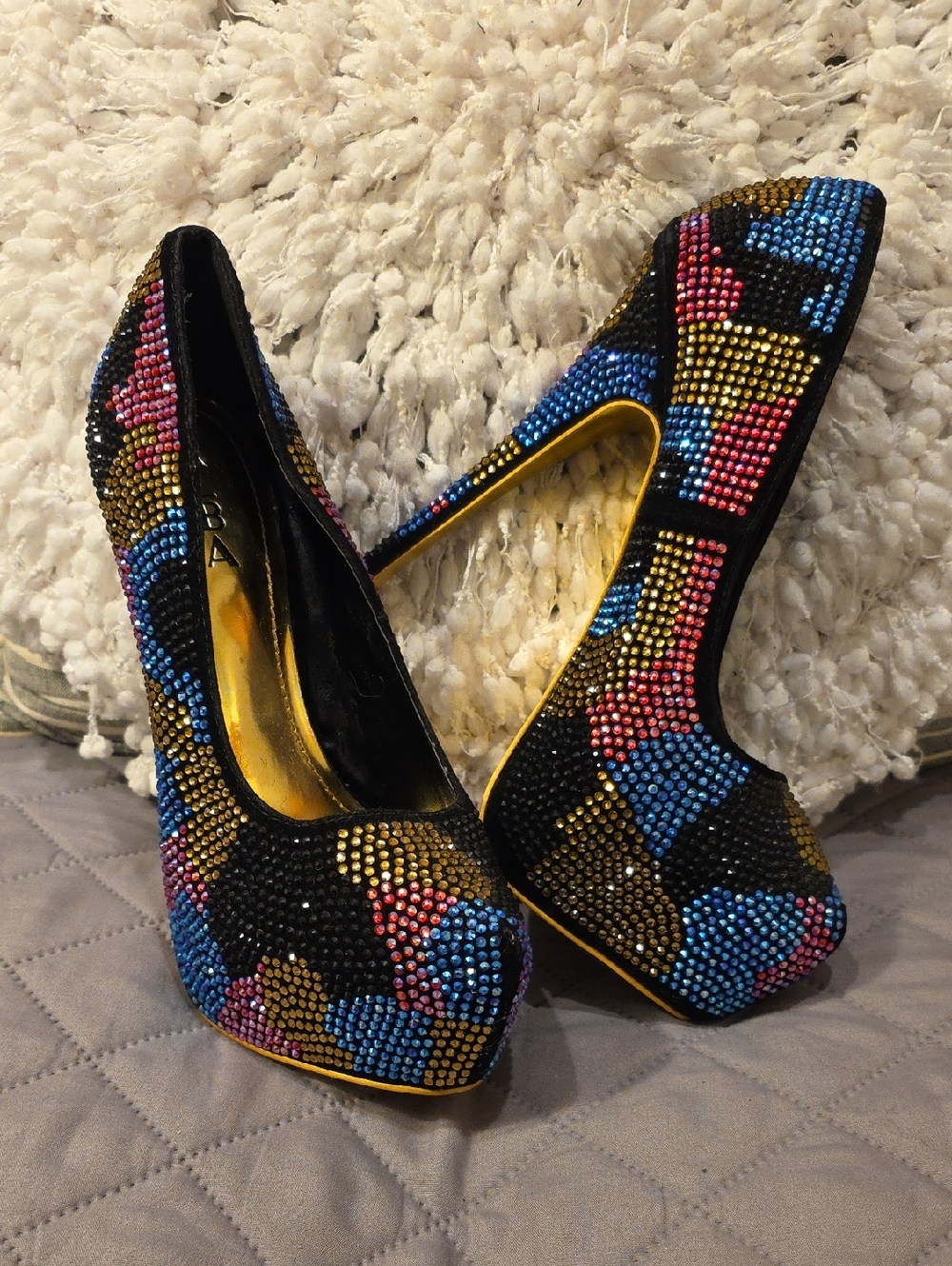 Alba Platform Stiletto Heels with Mulricolor Rhinesrone Crystal Accents